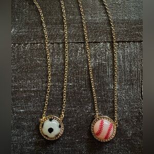 Gold Soccer and Baseball Pendant Necklaces